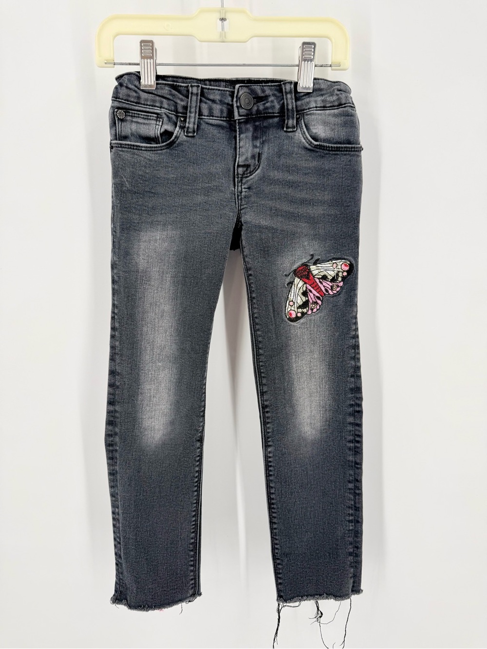 Hudson Jeans Girls Charcoal Gray Jeans with Pink Butterfly Patch